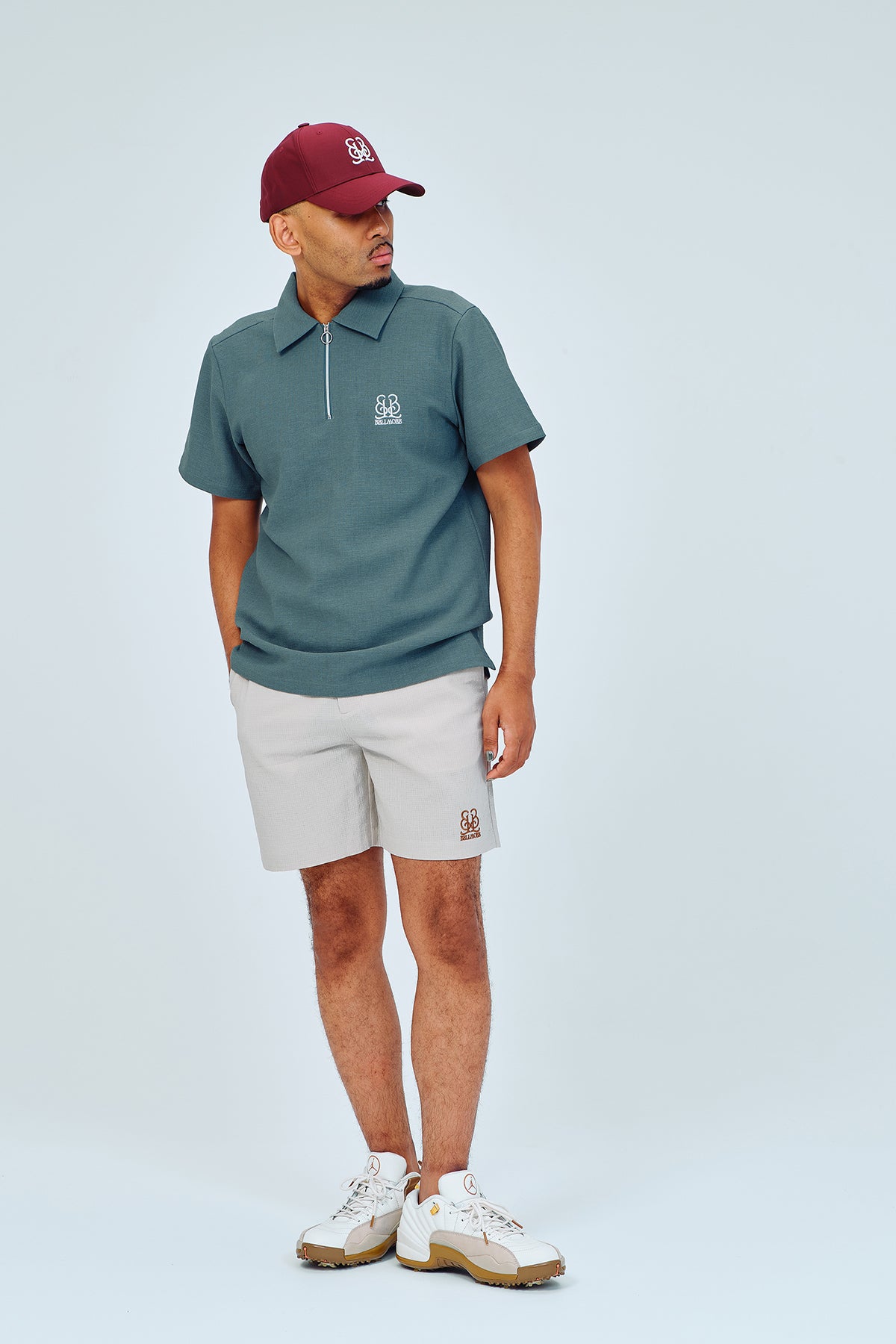 EMBLEM DRY STRETCH SS ZIP POLO SHIRT - BLUE – BELLMORE