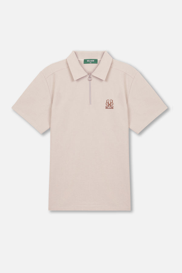 EMBLEM DRY STRETCH SS ZIP POLO SHIRT - CREAM