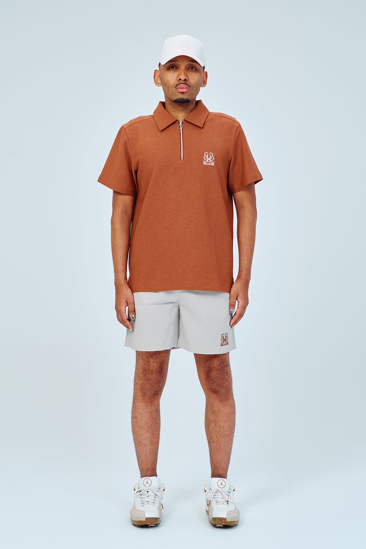EMBLEM DRY STRETCH SS ZIP POLO SHIRT - ORANGE – BELLMORE