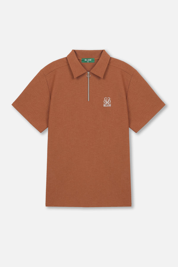 EMBLEM DRY STRETCH SS ZIP POLO SHIRT - ORANGE