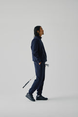 FAUX CASHMERE TRACK JACKET - NAVY (MODEL SIDE)