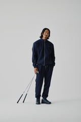 FAUX CASHMERE TRACK PANTS - NAVY (MODEL FRONT)