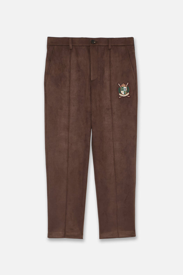 '25 FAUX SUEDE STRETCH PANTS - BROWN