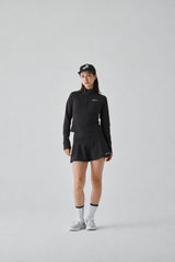 STRETCH FLARE SKIRT - BLACK (MODEL FRONT)