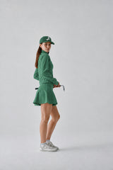 STRETCH FLARE SKIRT - GREEN (MODEL SIDE2)
