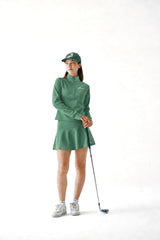 STRETCH FLARE SKIRT - GREEN (MODEL TOP)