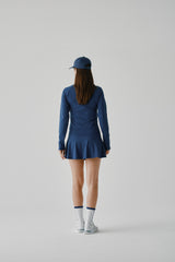 STRETCH FLARE SKIRT - NAVY (MODEL BACK)
