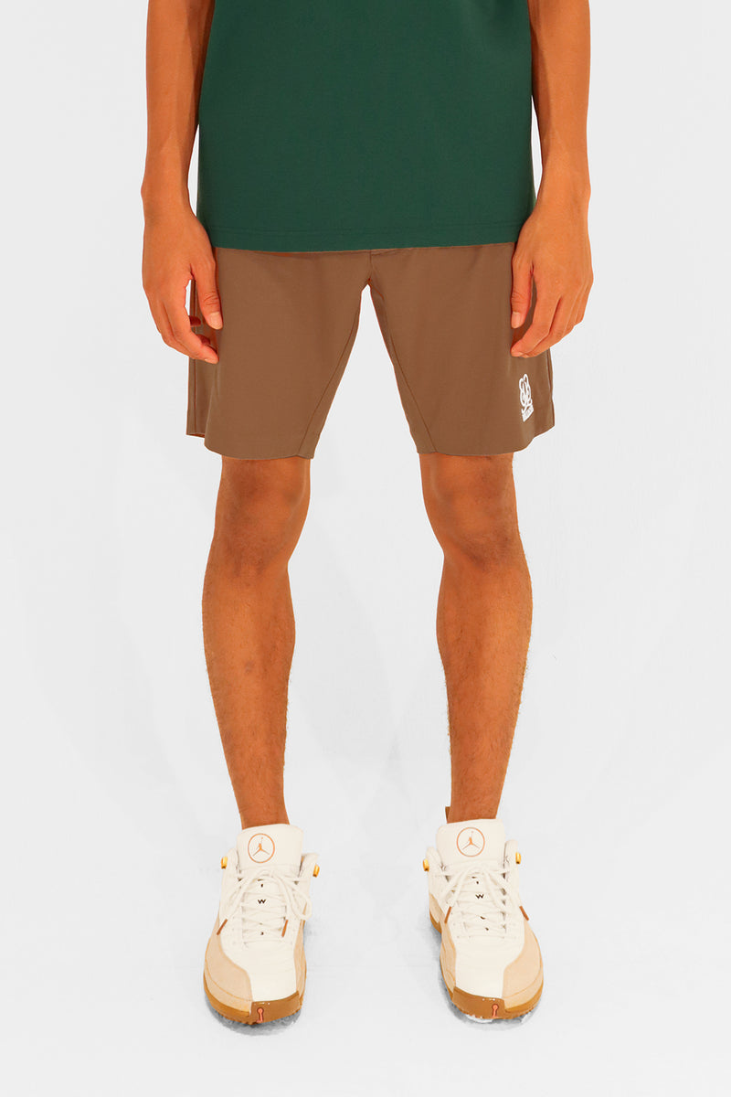 EMBLEM STRETCH SHORT PANTS - BROWN