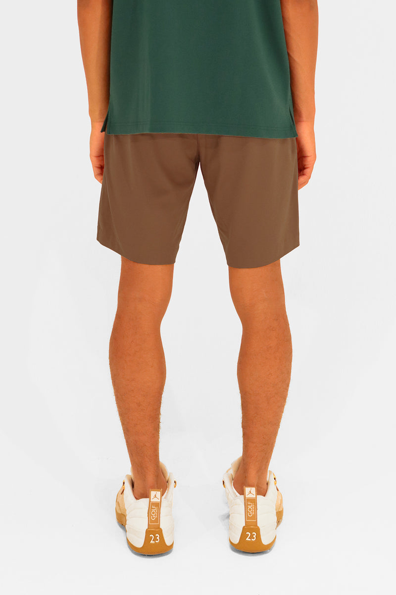 EMBLEM STRETCH SHORT PANTS - BROWN