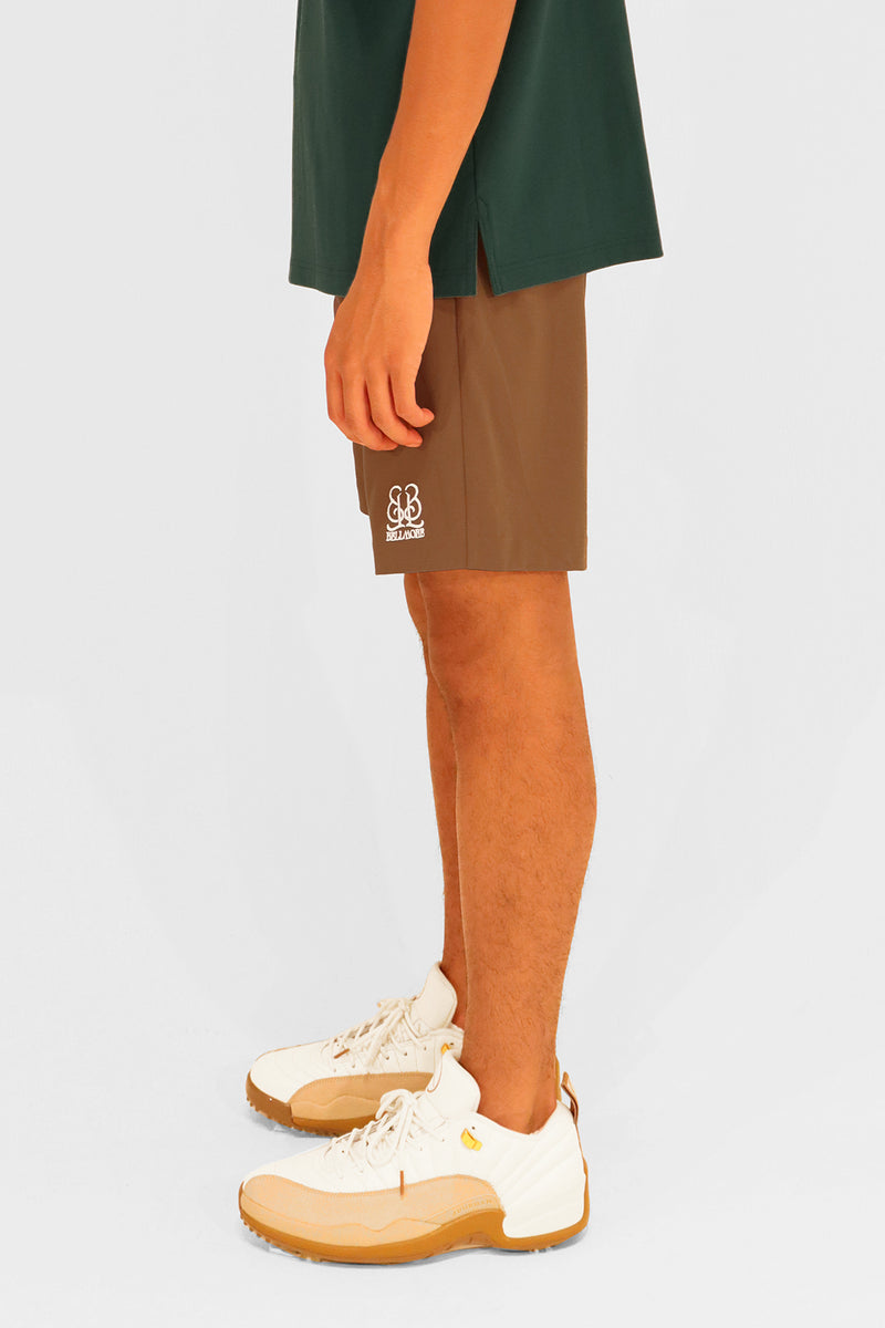 EMBLEM STRETCH SHORT PANTS - BROWN