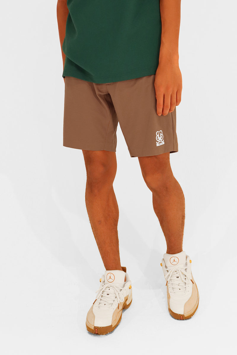 EMBLEM STRETCH SHORT PANTS - BROWN