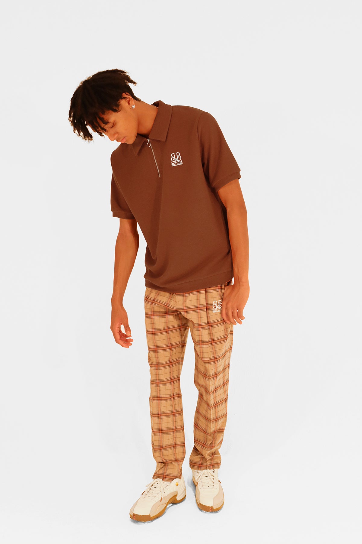 EMBLEM SS ZIP POLO SHIRTS - BROWN – BELLMORE