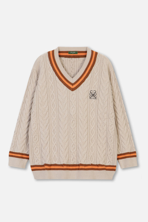 EMBLEM LS V-NECK KNIT - CREAM