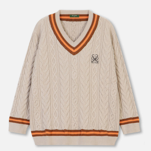 BELLMORE ベルモア エンブレムロングスリーブブイネックニット　ブラック BE22AW10-LVK16CRE-