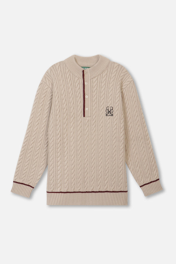 LOGO LS QUARTER BUTTON KNIT - CREAM