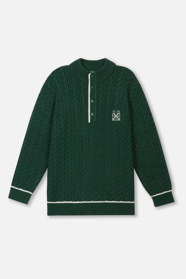 LOGO LS QUARTER BUTTON KNIT - GREEN