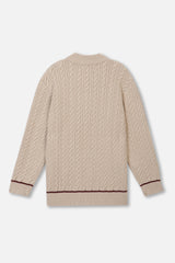 LOGO LS QUARTER BUTTON KNIT - CREAM