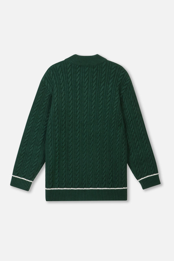 LOGO LS QUARTER BUTTON KNIT - GREEN