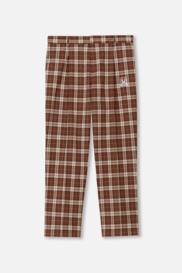 EMBLEM CHECK STRETCH PANTS - BEIGE