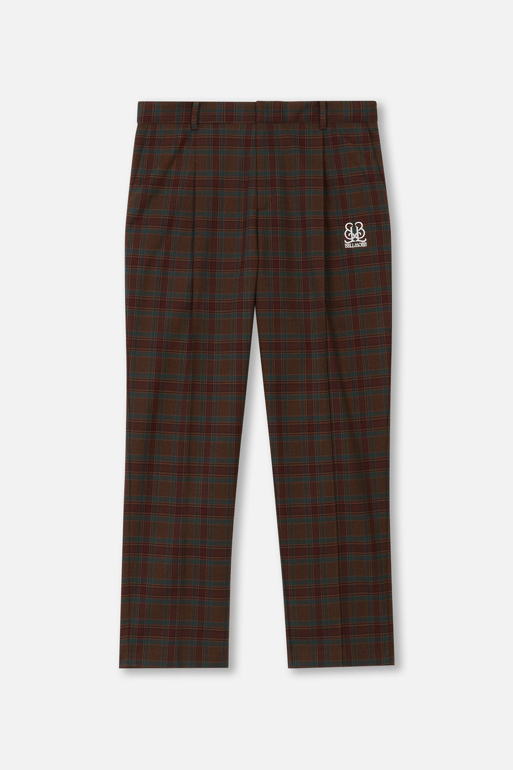BELLMORE ベルモア　チェックパンツ　ゴルフ　ロゴ　ストレッチ L EMBLEM CHECK STRETCH PANTS - BURGUNDY – BELLMORE