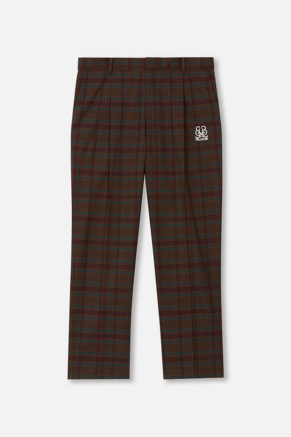 EMBLEM CHECK STRETCH PANTS - BURGUNDY