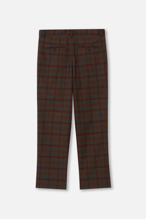 EMBLEM CHECK STRETCH PANTS - BURGUNDY