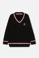 EMBLEM LS V-NECK KNIT - BLACK