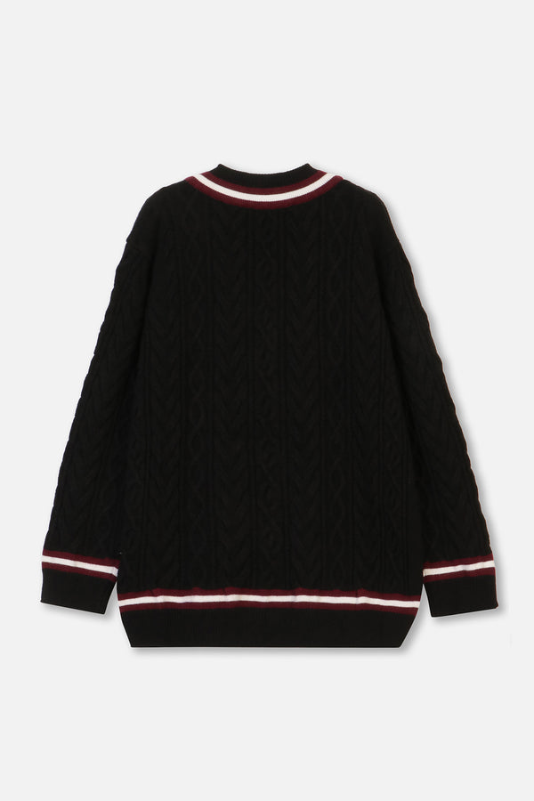 EMBLEM LS V-NECK KNIT - BLACK