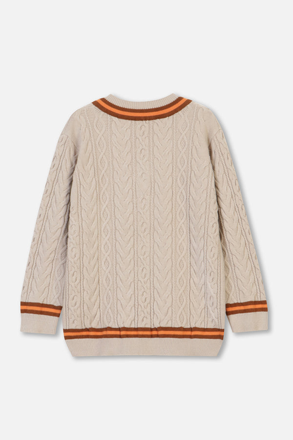 EMBLEM LS V-NECK KNIT - CREAM