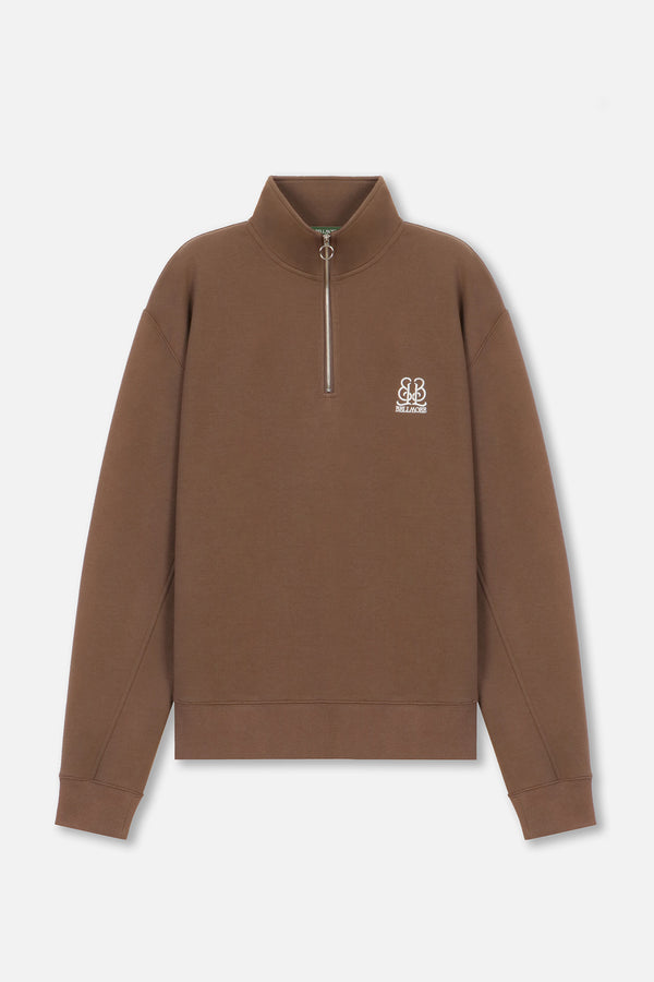 EMBLEM LS ZIP MOCKNECK - BROWN