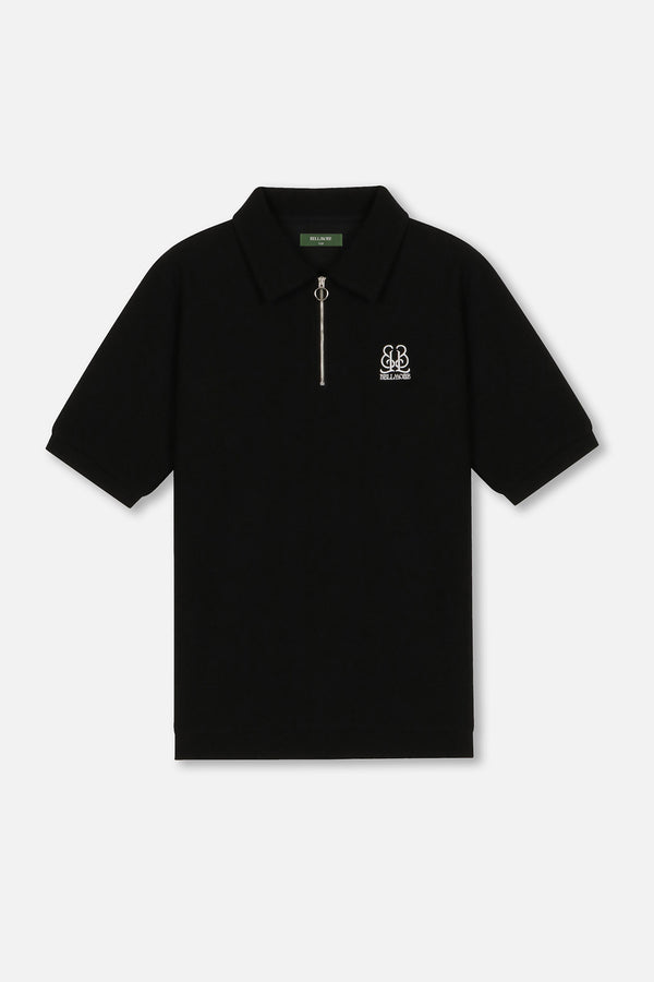 EMBLEM SS ZIP POLO SHIRTS - BLACK