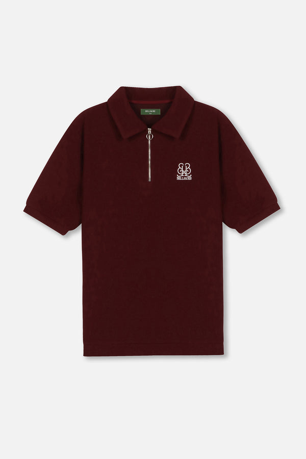 EMBLEM SS ZIP POLO SHIRTS - BURGUNDY