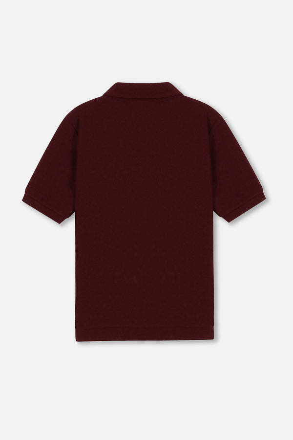 EMBLEM SS ZIP POLO SHIRTS - BURGUNDY