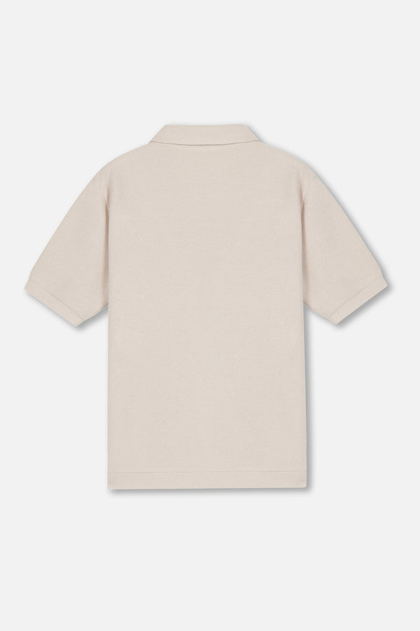 EMBLEM SS ZIP POLO SHIRTS - CREAM