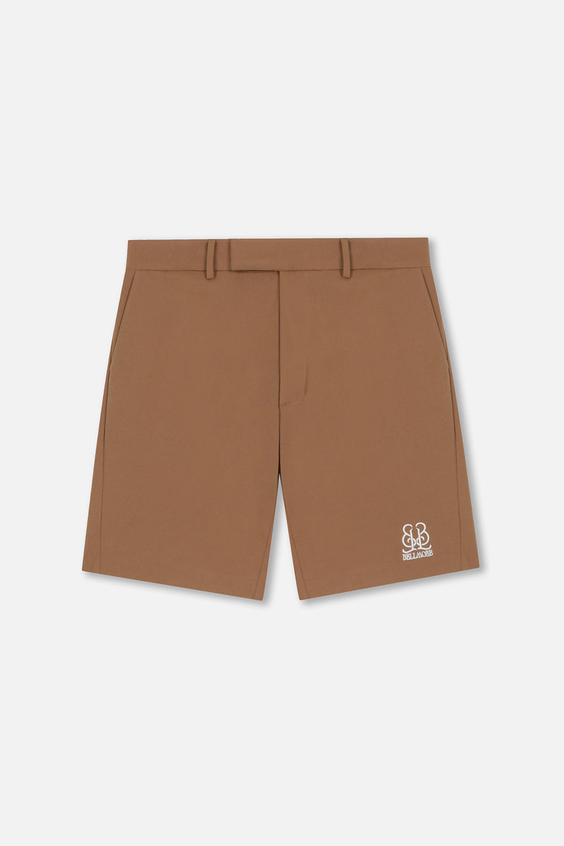 EMBLEM STRETCH SHORT PANTS - BROWN