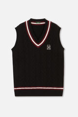 EMBLEM V-NECK KNIT VEST - BLACK