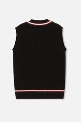 EMBLEM V-NECK KNIT VEST - BLACK