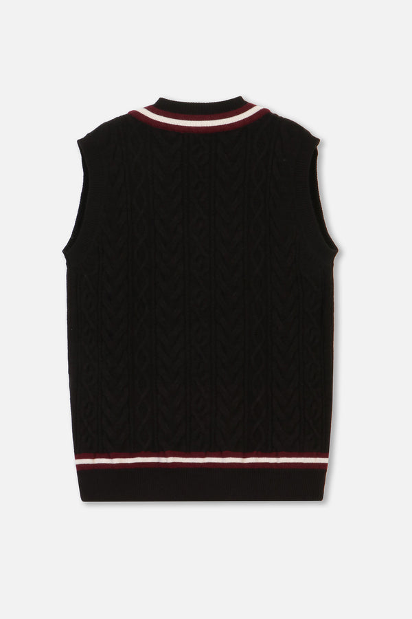 EMBLEM V-NECK KNIT VEST - BLACK