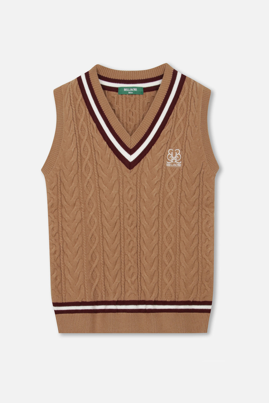 EMBLEM V-NECK KNIT VEST - BROWN – BELLMORE