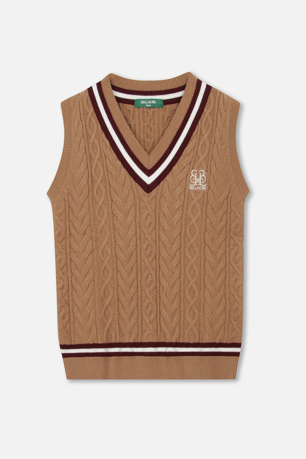 EMBLEM V-NECK KNIT VEST - BROWN