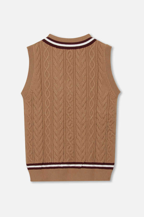 EMBLEM V-NECK KNIT VEST - BROWN